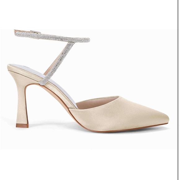 Coutgo Women Rhinestone Heels Kitten High Satin Pumps Pointed Toe Sparkly Sexy - Picture 5 of 9